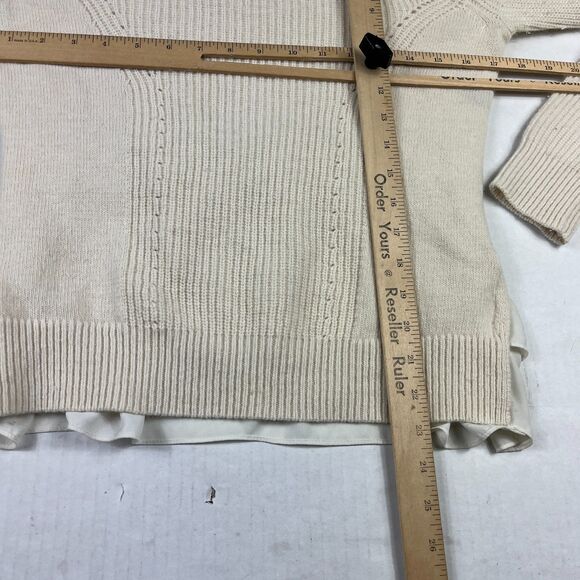 Club Monaco Cream Knit Pullover Sweater Small Sheer Ruffle Hem Rabbit Hair Blend - Picture 6 of 10